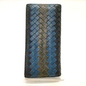 $1295 Authentic BOTTEGA VENETA Made in ITALY Black-Blue Leather Long Wallet